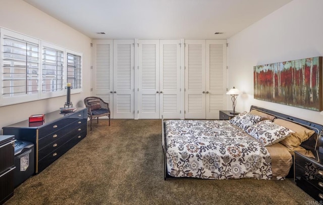 carpeted bedroom with multiple closets