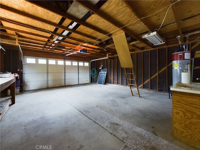 garage featuring water heater