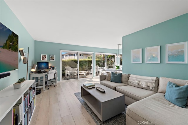 living room with light wood-type flooring