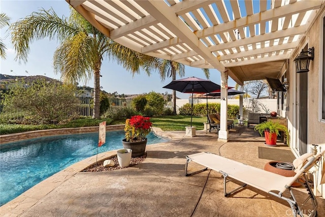 view of pool featuring a pergola and a patio area