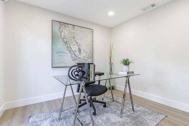 office area featuring light hardwood / wood-style flooring