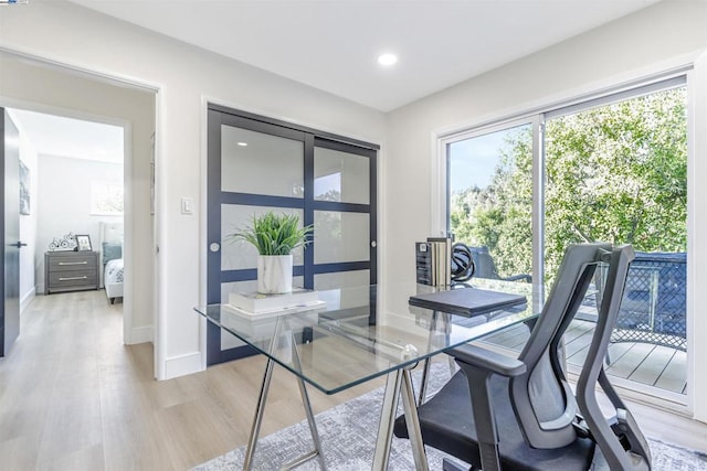 office space featuring light hardwood / wood-style flooring