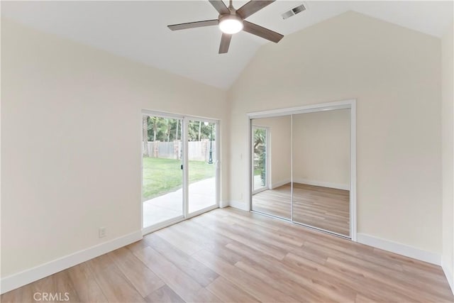 6054 N Woodson Ave, Fresno, CA 93711 - unfurnished bedroom featuring visible vents, light wood-type flooring, baseboards, and access to outside