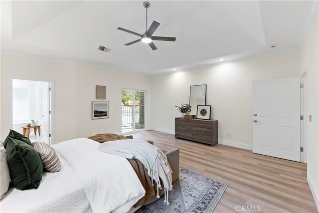 6054 N Woodson Ave, Fresno, CA 93711 - bedroom with visible vents, baseboards, recessed lighting, light wood-style floors, and a raised ceiling