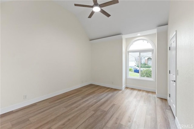 6054 N Woodson Ave, Fresno, CA 93711 - unfurnished room with lofted ceiling, baseboards, light wood finished floors, and ceiling fan