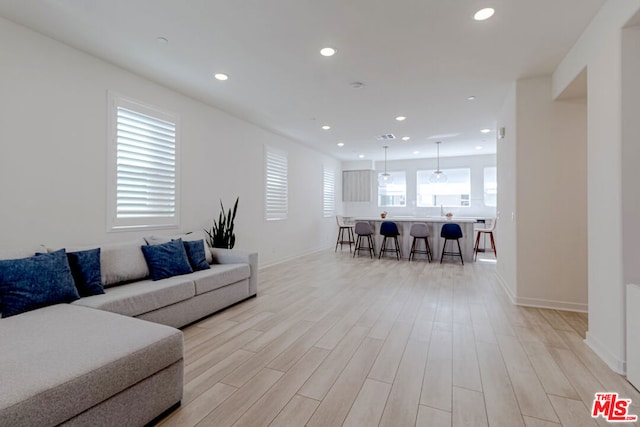 living room with light wood-type flooring