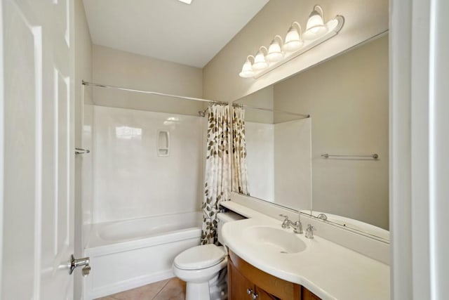 full bathroom with tile patterned flooring, vanity, shower / bath combo, and toilet