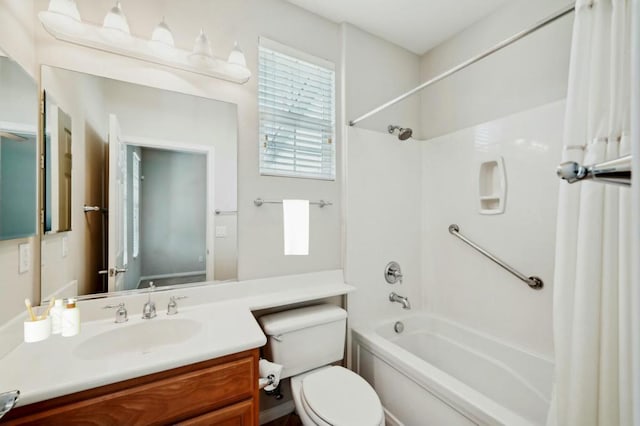 full bathroom featuring vanity, toilet, and shower / bath combo with shower curtain