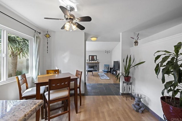 dining room featuring hardwood / wood-style floors and ceiling fan