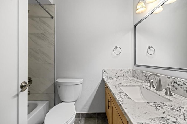 full bathroom featuring vanity, tile patterned flooring,  shower combination, and toilet