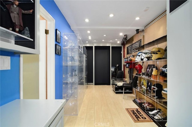 interior space with light hardwood / wood-style floors