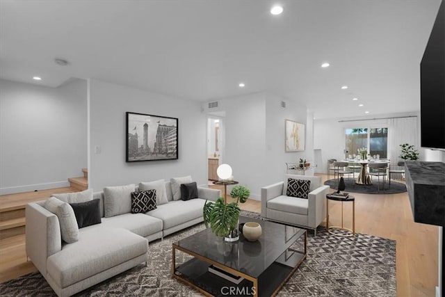 living room with wood-type flooring