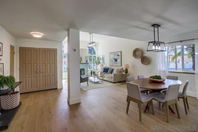 dining area with light hardwood / wood-style floors