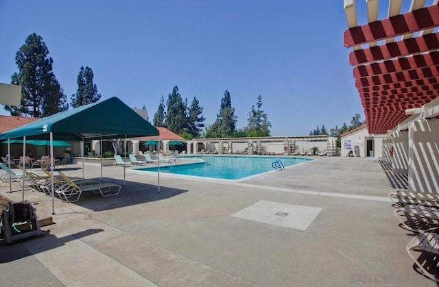 view of swimming pool featuring a patio area