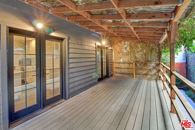 wooden deck with french doors