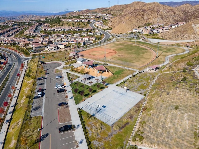 drone / aerial view featuring a mountain view