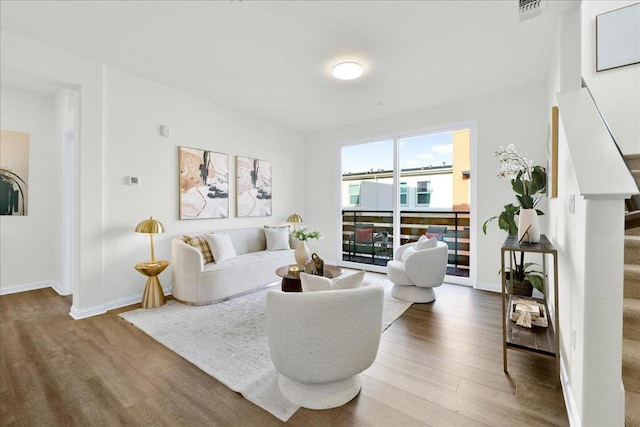 living room with hardwood / wood-style floors