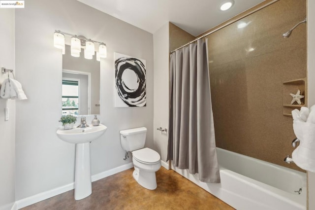 bathroom with toilet and shower / bath combo