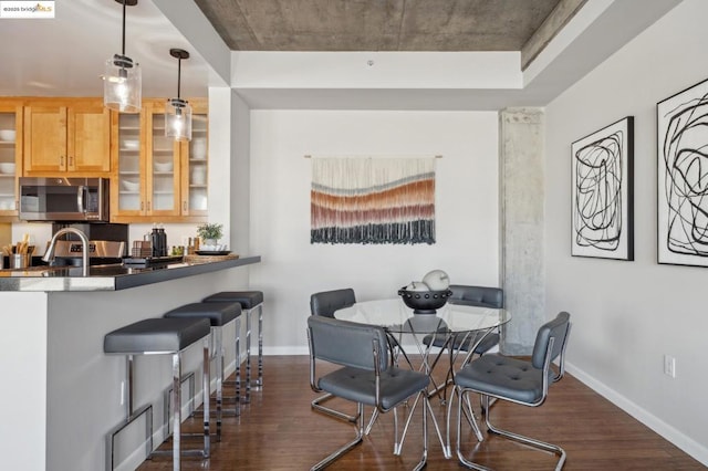 dining room with dark hardwood / wood-style flooring