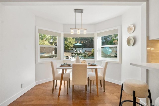 dining space featuring wood-type flooring