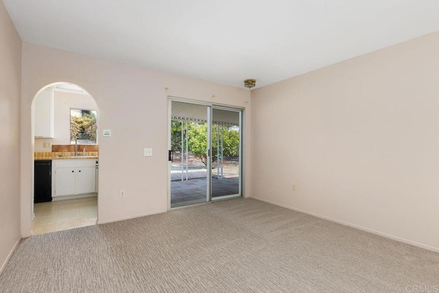 carpeted spare room with sink