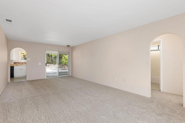 spare room featuring light carpet and sink