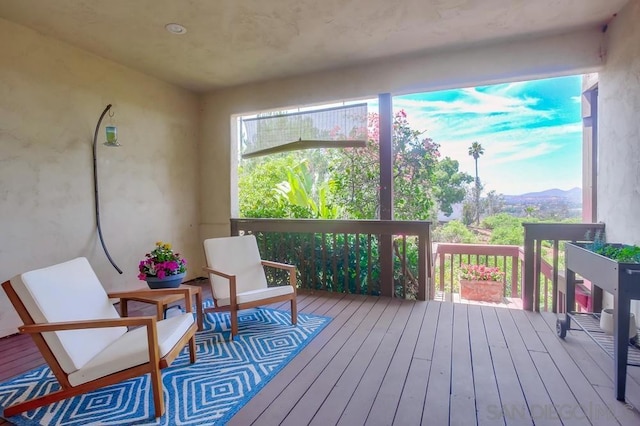 interior space with a mountain view