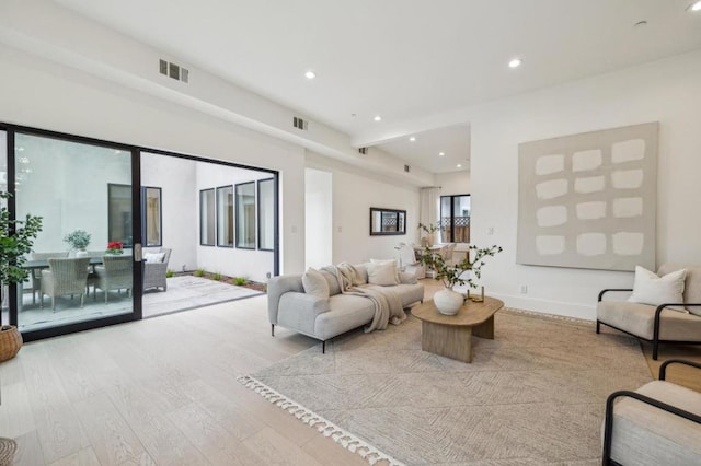 living room with light wood-type flooring