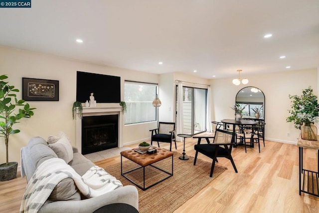 living room featuring light wood-type flooring