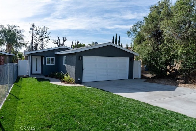 ranch-style house with a garage and a front yard