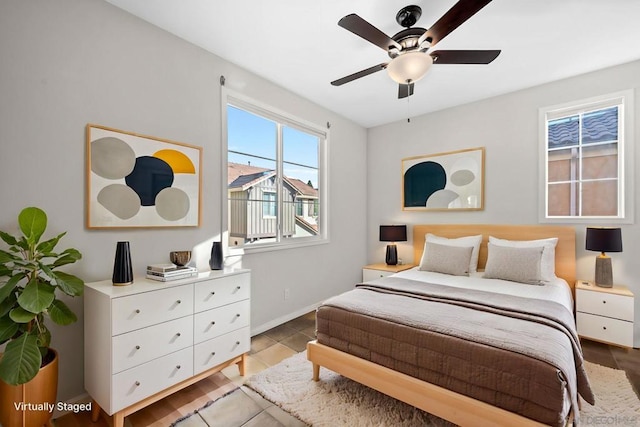 bedroom featuring ceiling fan