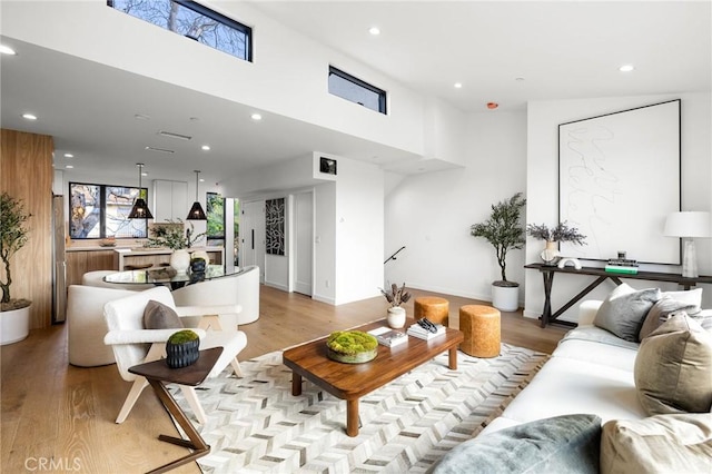 living room featuring light wood-type flooring