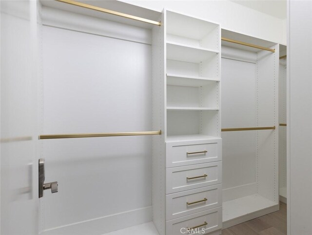 spacious closet featuring light hardwood / wood-style floors