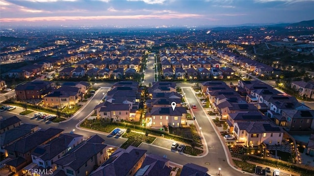 view of aerial view at dusk