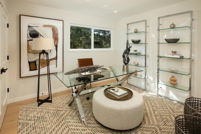 office area featuring light hardwood / wood-style flooring