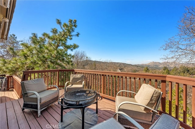 1430 Sequoia Dr, Lake Arrowhead, CA 92352 - deck with a fire pit and a mountain view