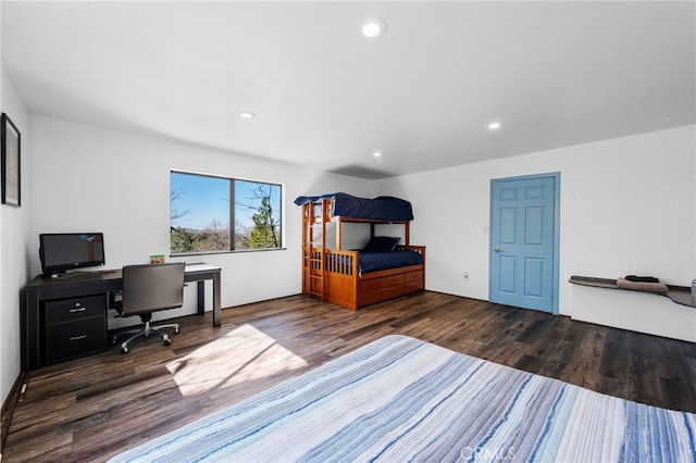 1430 Sequoia Dr, Lake Arrowhead, CA 92352 - bedroom with an office area, wood finished floors, and recessed lighting