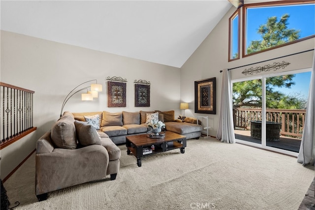 1430 Sequoia Dr, Lake Arrowhead, CA 92352 - living room with high vaulted ceiling and carpet