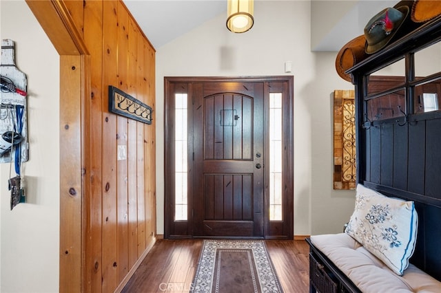 1430 Sequoia Dr, Lake Arrowhead, CA 92352 - entrance foyer featuring lofted ceiling and wood finished floors