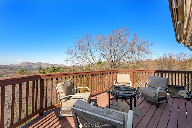 1430 Sequoia Dr, Lake Arrowhead, CA 92352 - wooden terrace featuring a mountain view and outdoor lounge area
