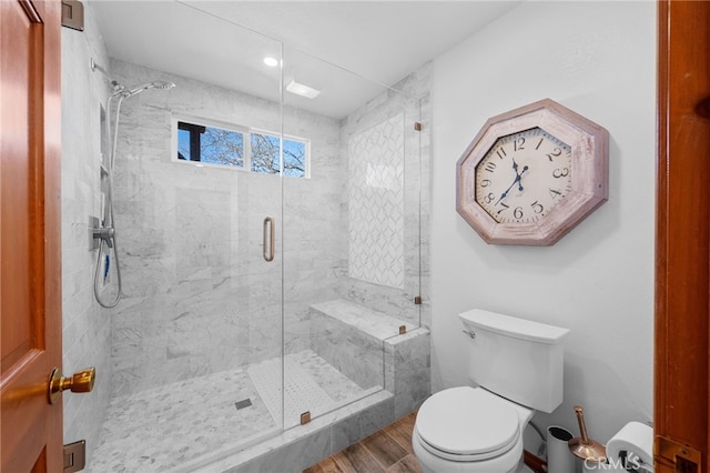 1430 Sequoia Dr, Lake Arrowhead, CA 92352 - full bathroom featuring a shower stall and wood finished floors