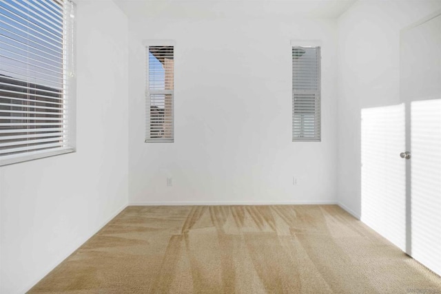 spare room featuring light carpet and plenty of natural light