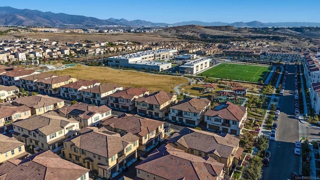 drone / aerial view featuring a mountain view