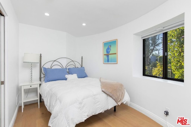 bedroom with wood-type flooring