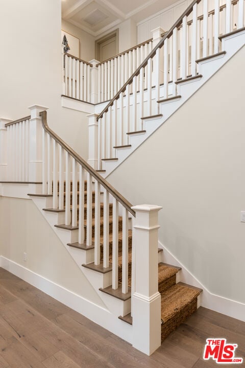 stairway with wood-type flooring