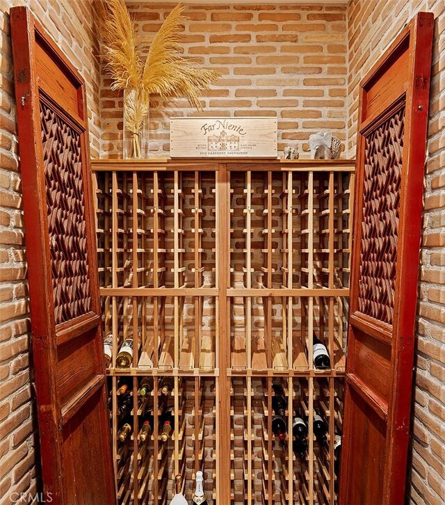 wine room with brick wall