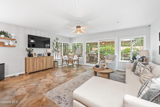 living room with ceiling fan