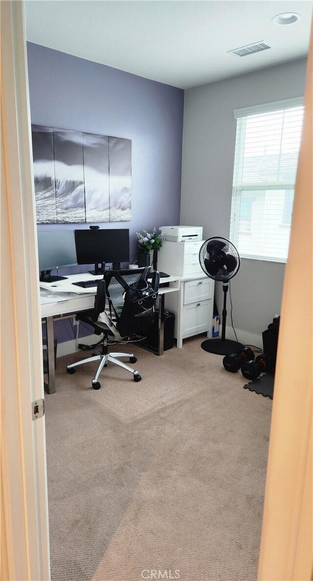 view of carpeted home office