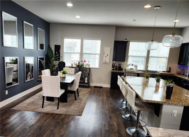 dining room featuring dark hardwood / wood-style flooring and a wealth of natural light