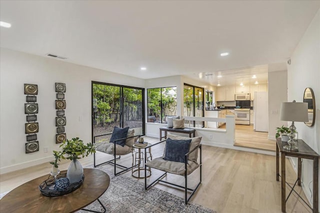 living room featuring light wood-type flooring